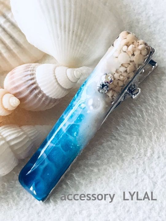 【再販】波打ち際✧︎ヘアクリップmini♡ シルバー✖️エメラルド✖️ブルー