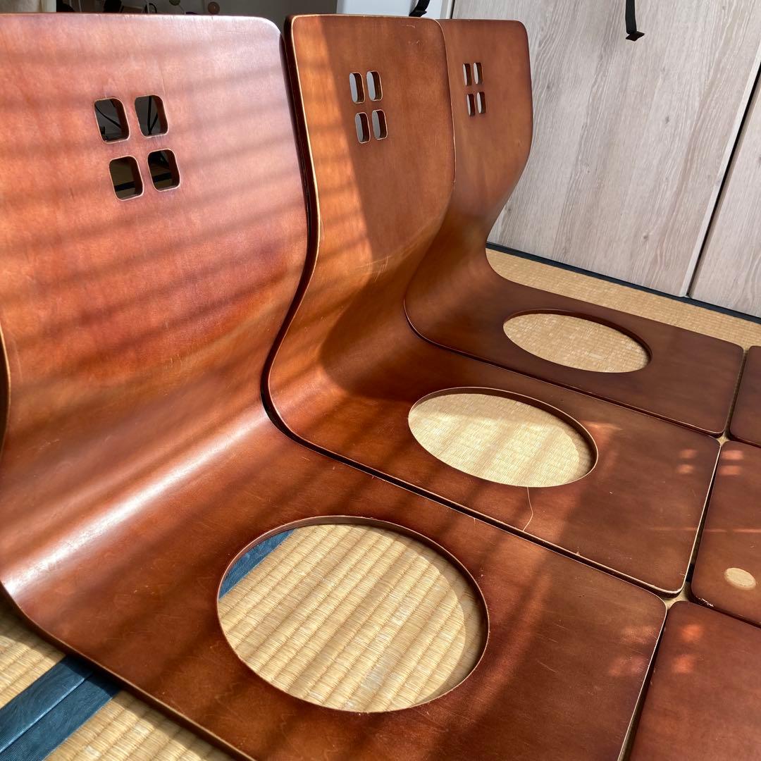 【6脚まとめ売り】 木製座椅子 曲げ座椅子 和座椅子 旅館座椅子　古民家