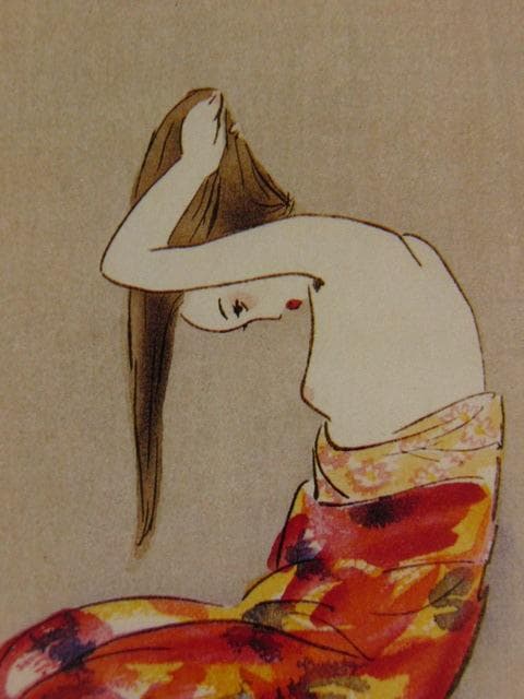 竹久夢二、【『露地のほそみち』湯上り】、希少な大判額装用画集より
