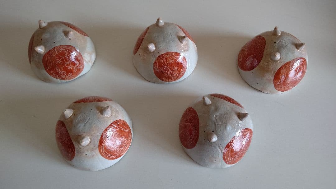 京焼 清水焼 栄泉作 紅丸草子湯呑み 小鉢 5客 三つ足