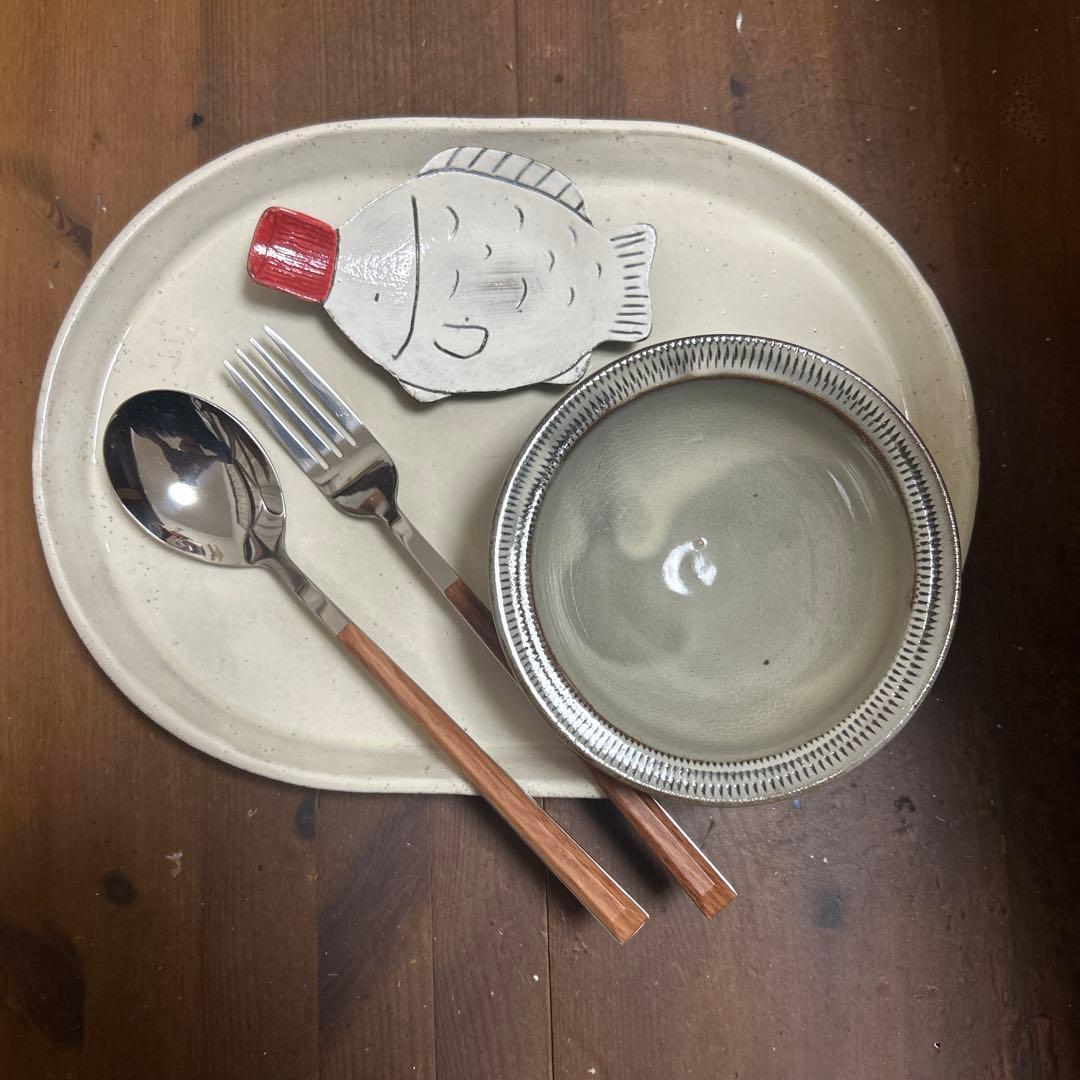 作家　陶芸作家　工房　ご飯プレートＬサイズ　ホワイト２枚