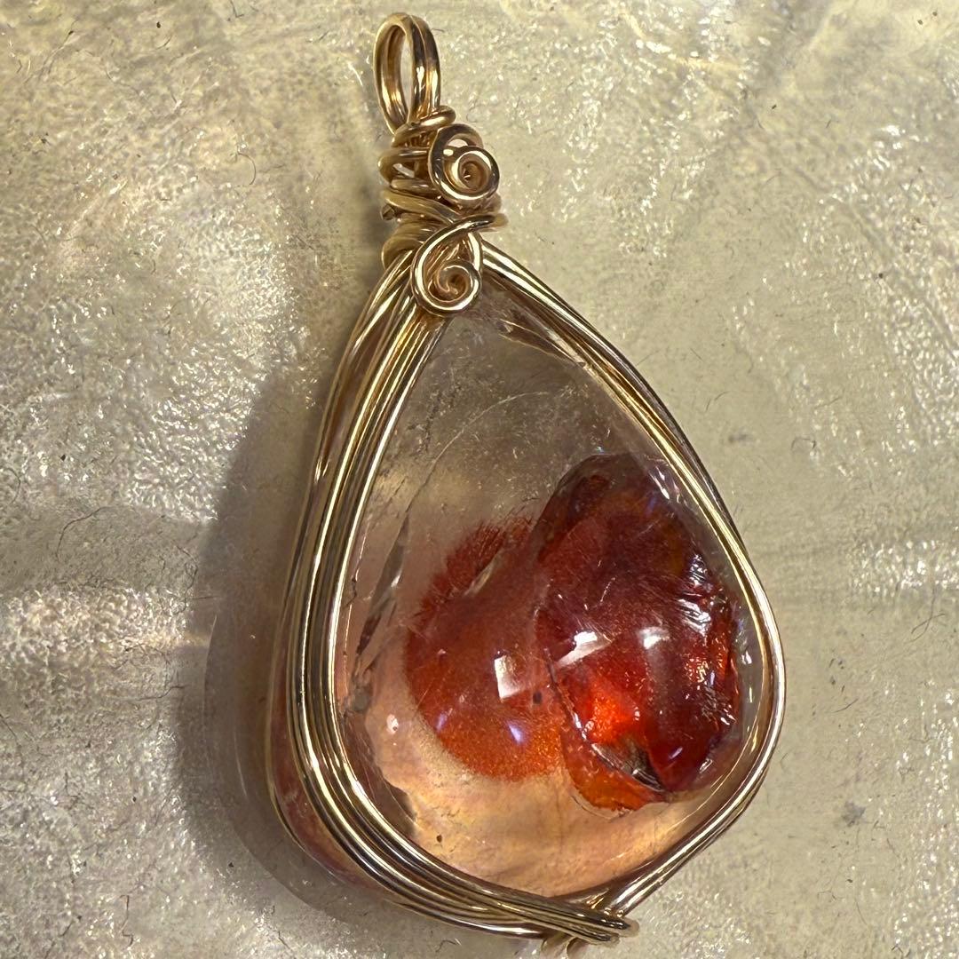 大粒ライモイントパーズペンダントトップワイヤーラップ