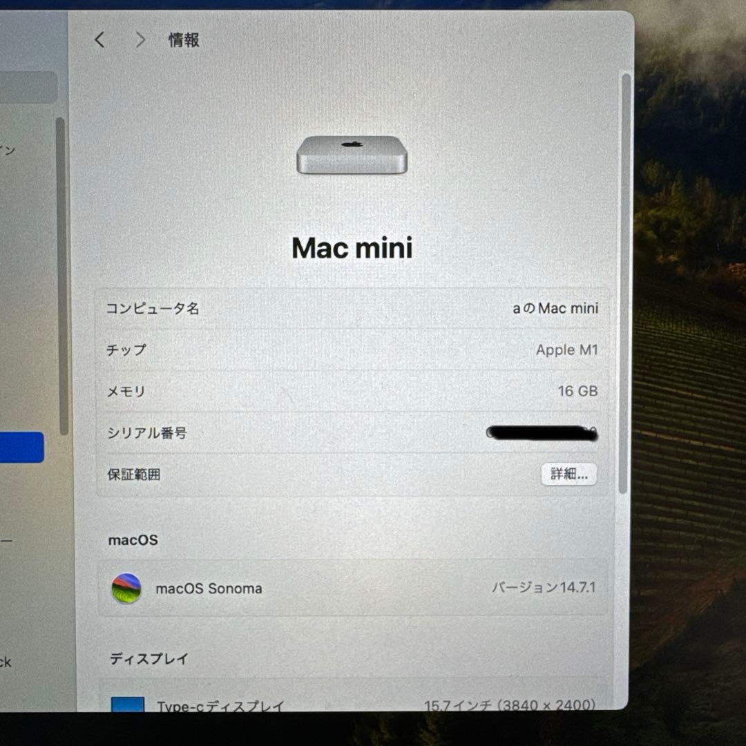 Mac mini M1 16GB 512GB本体と付属品
