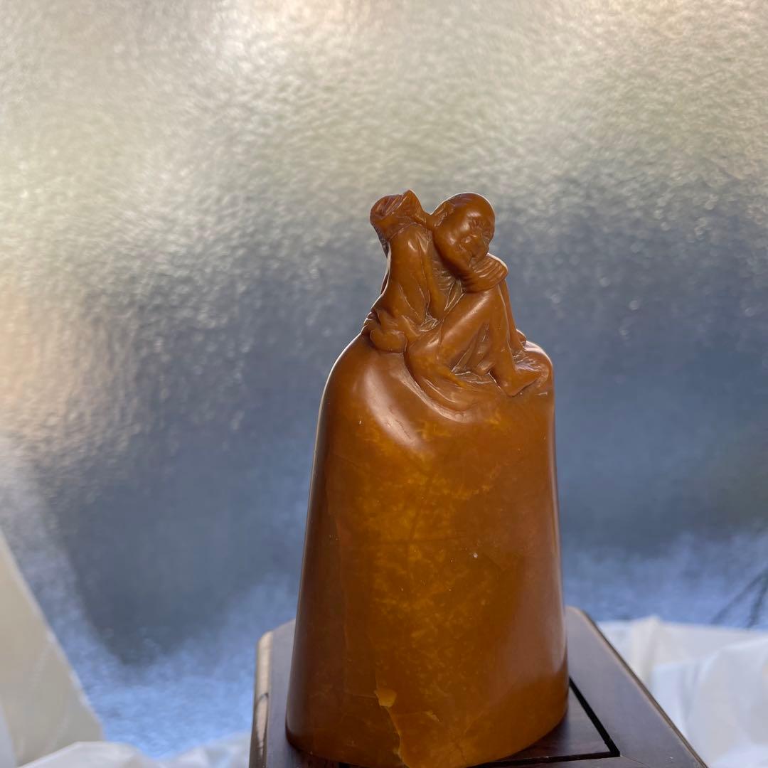 印材　石材　寿山石　文房四宝　中国　天然石　人物　黄石　老人　遊印　関防印　寿山