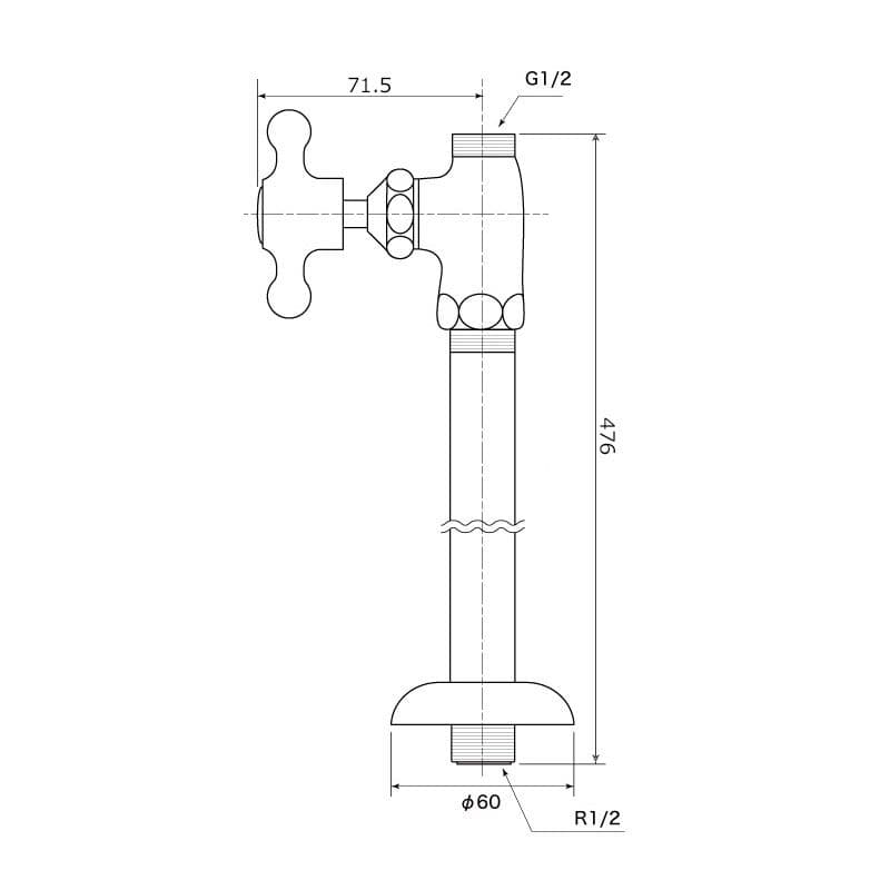 カクダイ　ストレート止水栓ブラック 真鍮メッキ