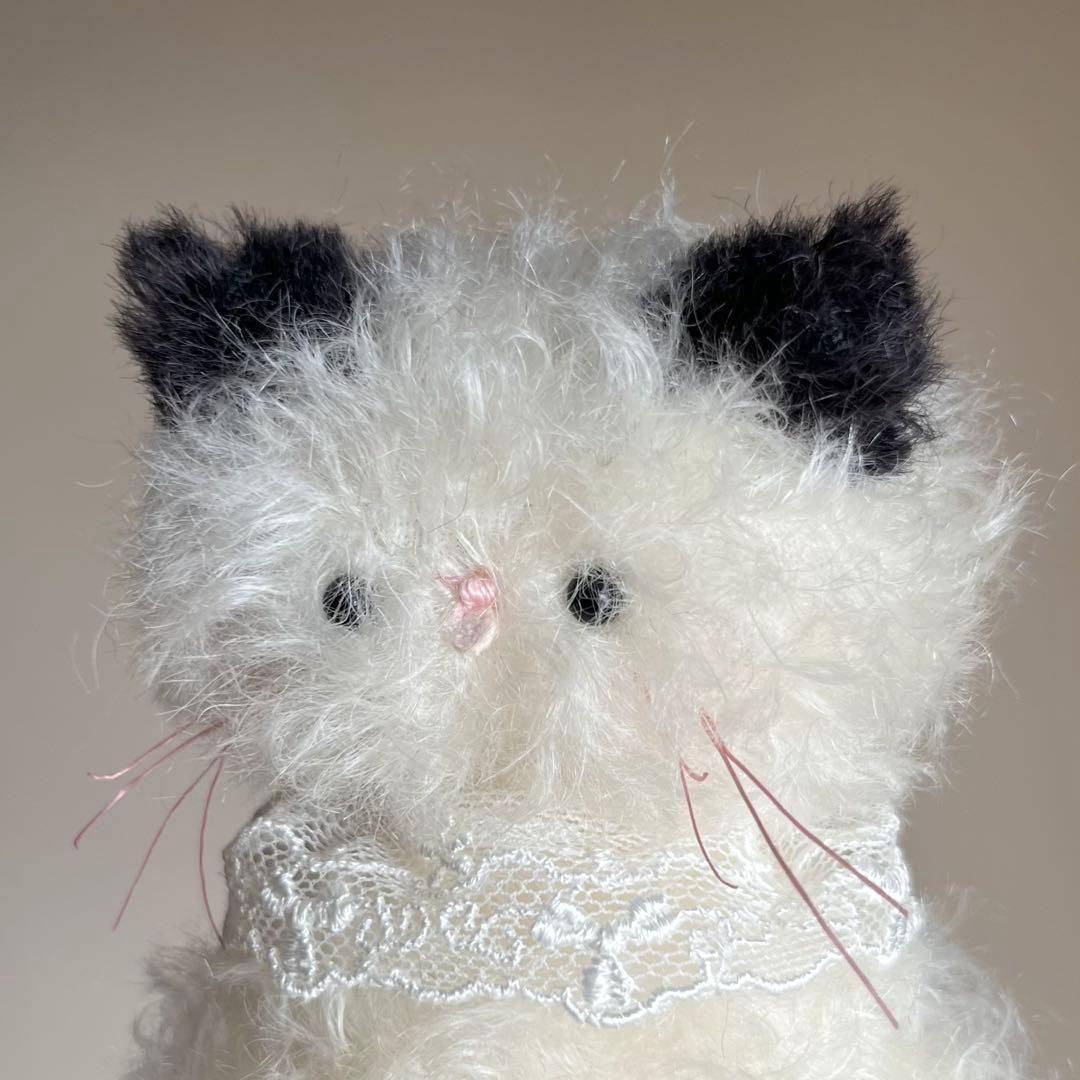 ぺろん白黒　ちいさなネコ　猫　ぬいぐるみ　作家　テディベア　レトロ　アートドール