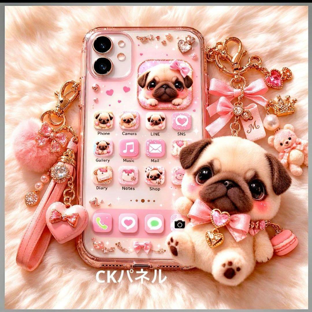 激レア携帯パグパネル生地　ハンドメイド