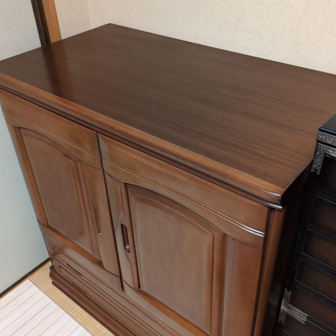 ブラウン 収納チェスト 2扉 引き出し付き