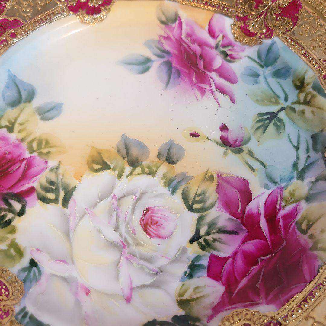オールドノリタケ　大皿　飾皿　薔薇金盛
