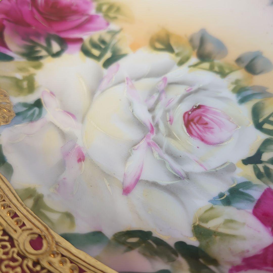 オールドノリタケ　大皿　飾皿　薔薇金盛