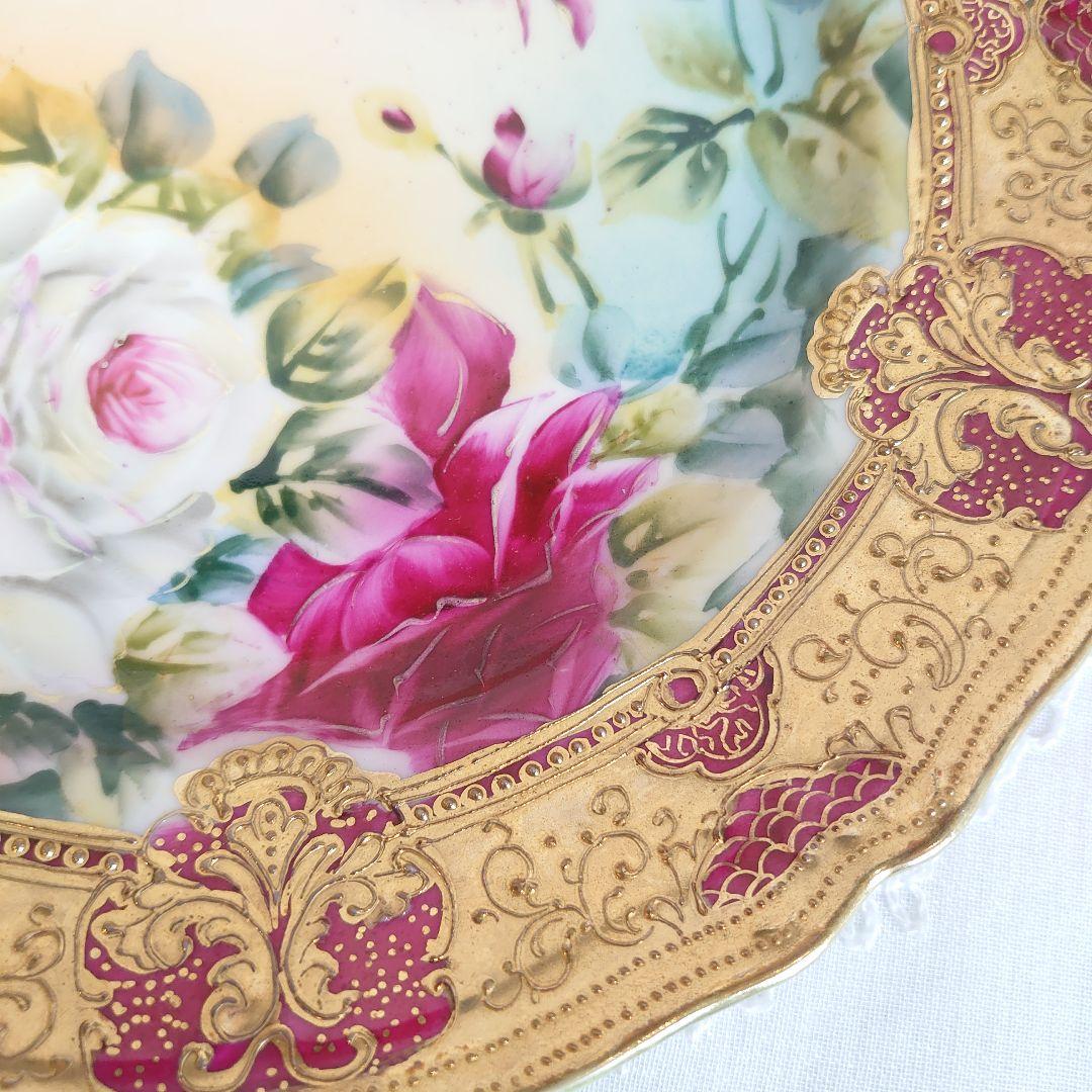 オールドノリタケ　大皿　飾皿　薔薇金盛