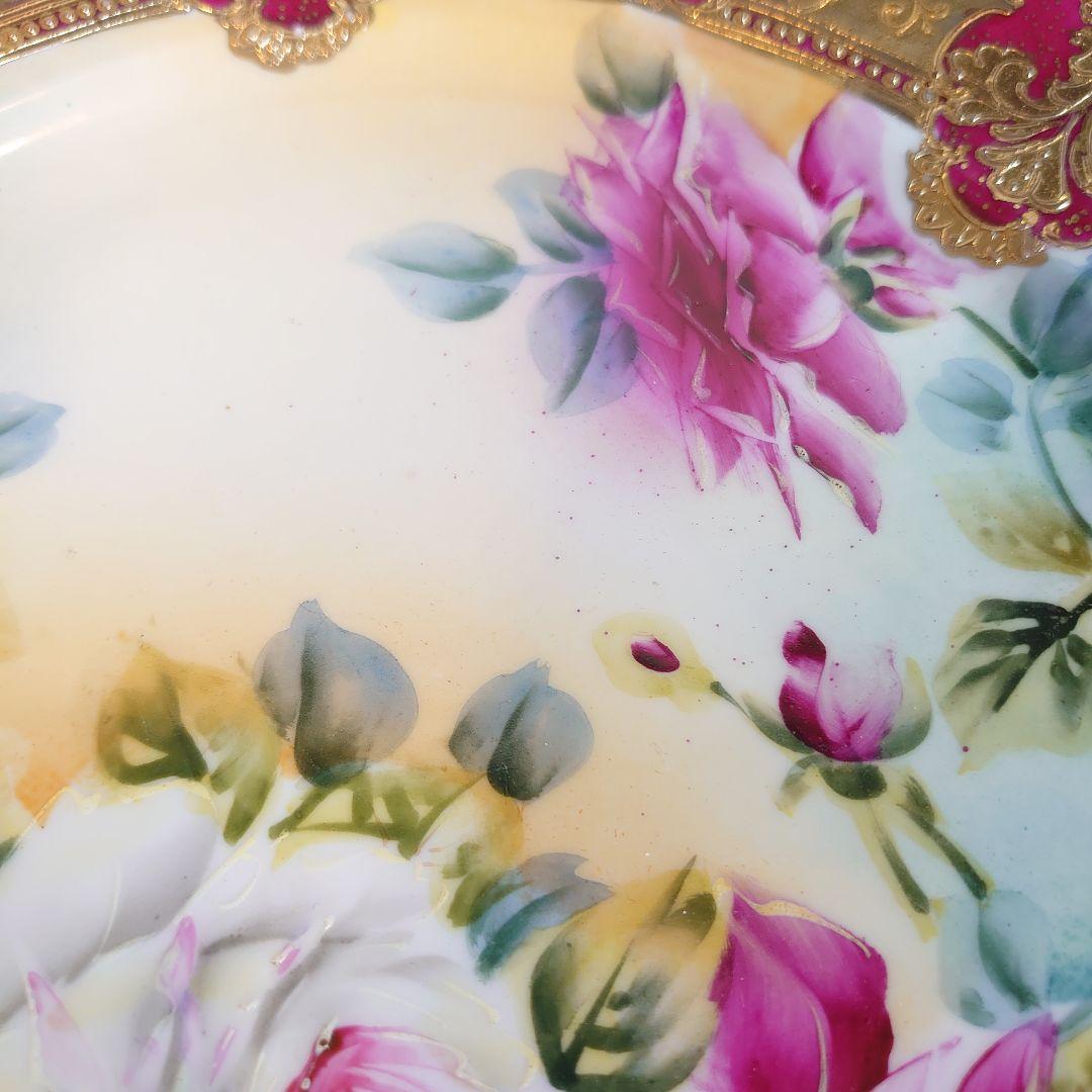 オールドノリタケ　大皿　飾皿　薔薇金盛