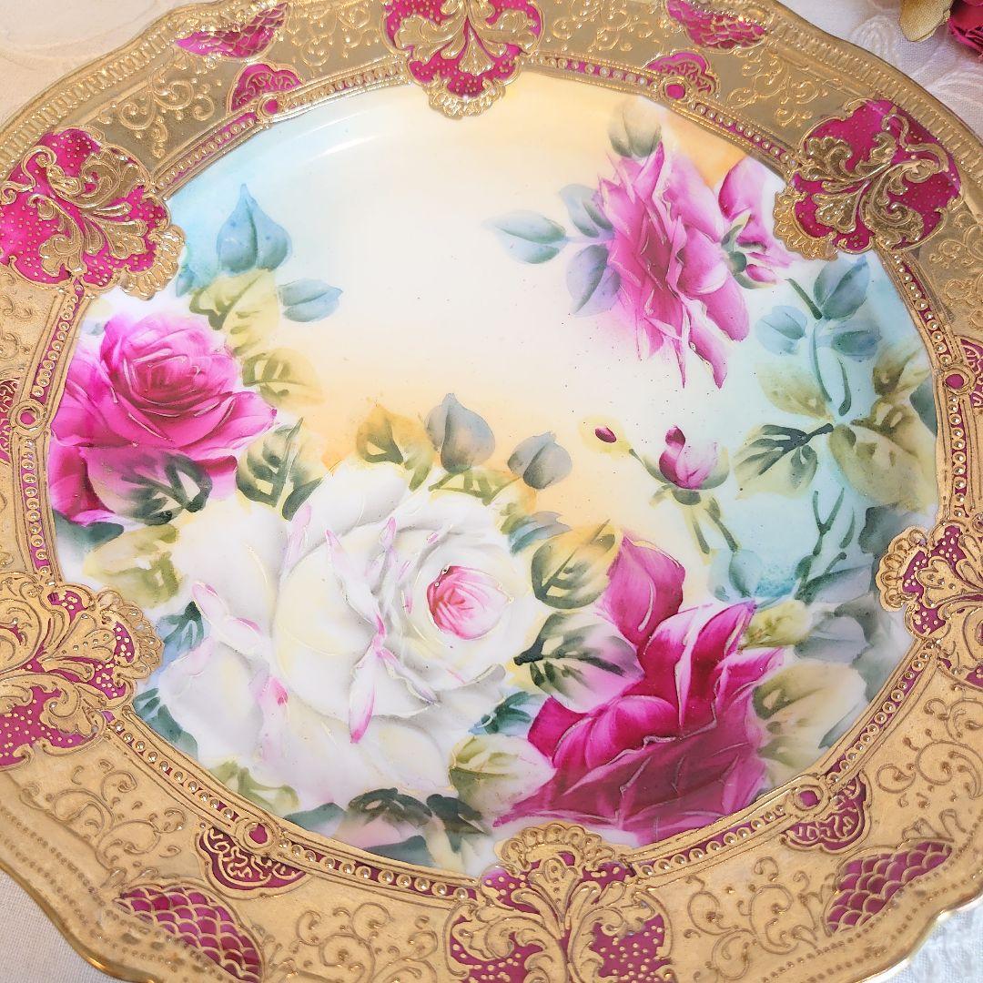 オールドノリタケ　大皿　飾皿　薔薇金盛