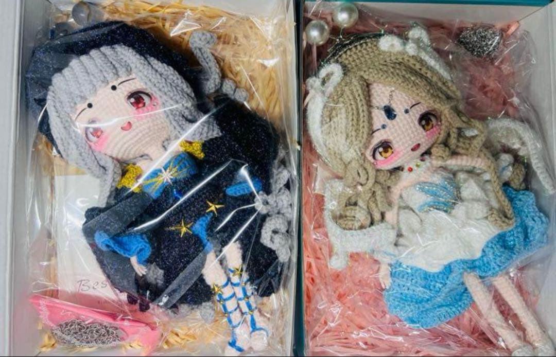 編みぐるみ　天使　ペア　10.5がま口　２個　ポーチ　小物入り