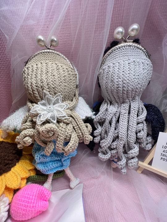 編みぐるみ　天使　ペア　10.5がま口　２個　ポーチ　小物入り