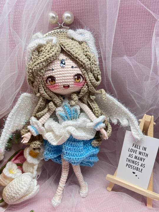 編みぐるみ　天使　ペア　10.5がま口　２個　ポーチ　小物入り