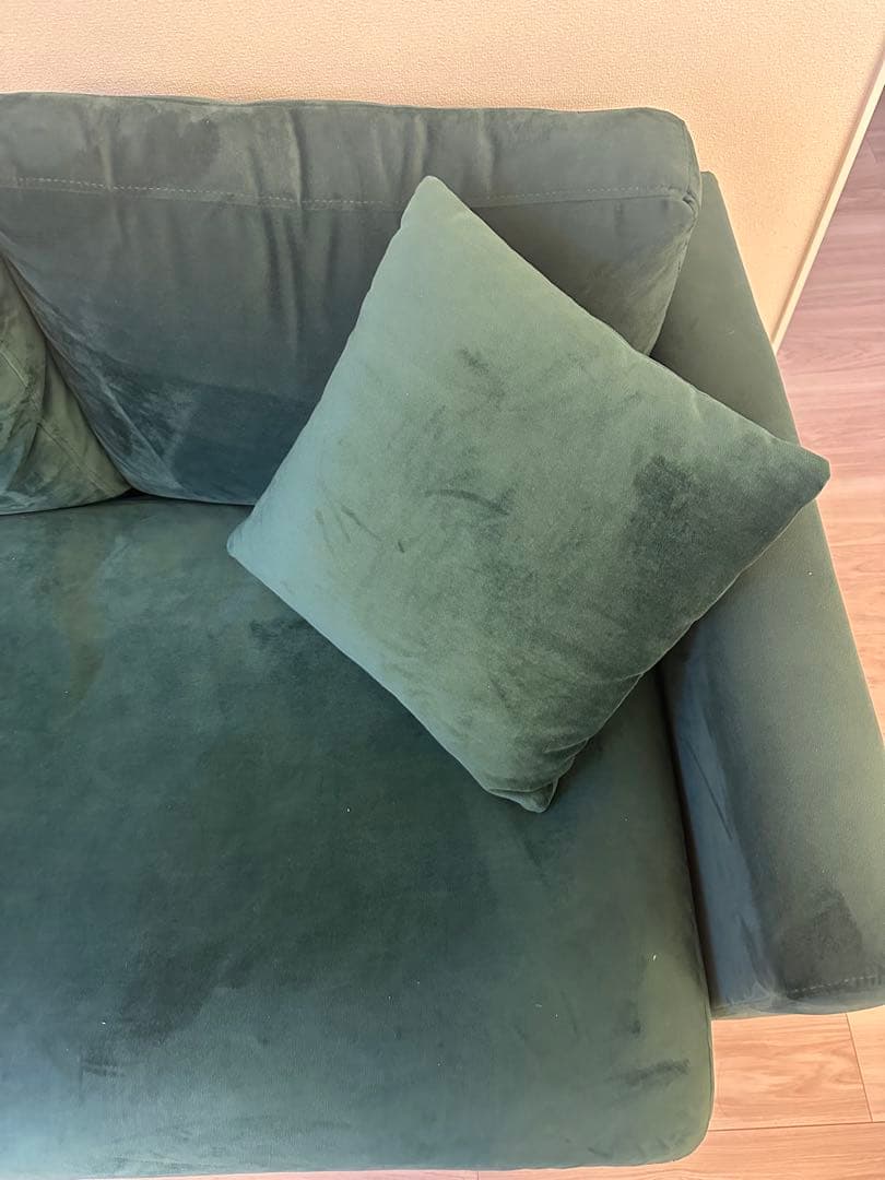 即購入可　美品　LOWYA ダークグリーン 2人掛けソファ クッション付き