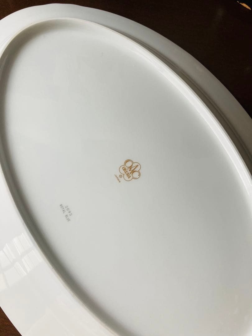 大倉陶園　瑠璃　エンボス　金蝕　クラウン 皿　オーバルプレート　1枚　約36cm