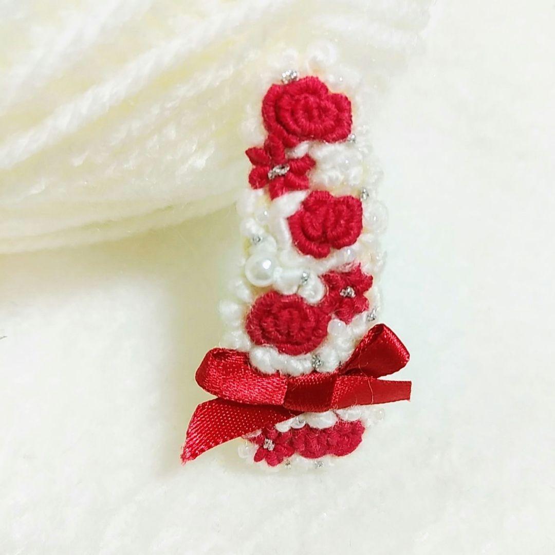クリスマス赤リボン5センチヘアピン
