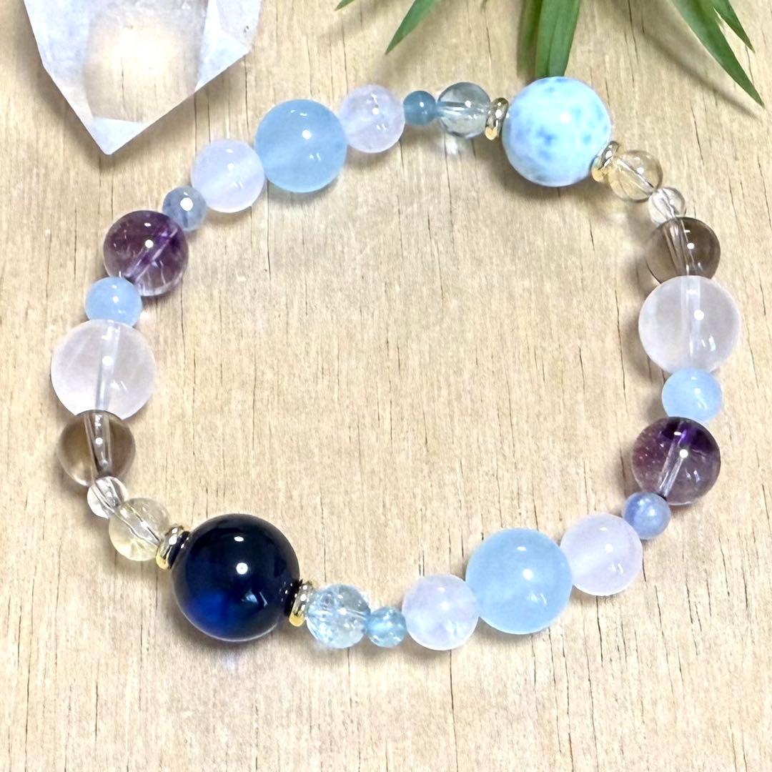 天然琥珀・天然石（ラリマー、アクアマリン、エレスチャルアメジスト等）ブレス