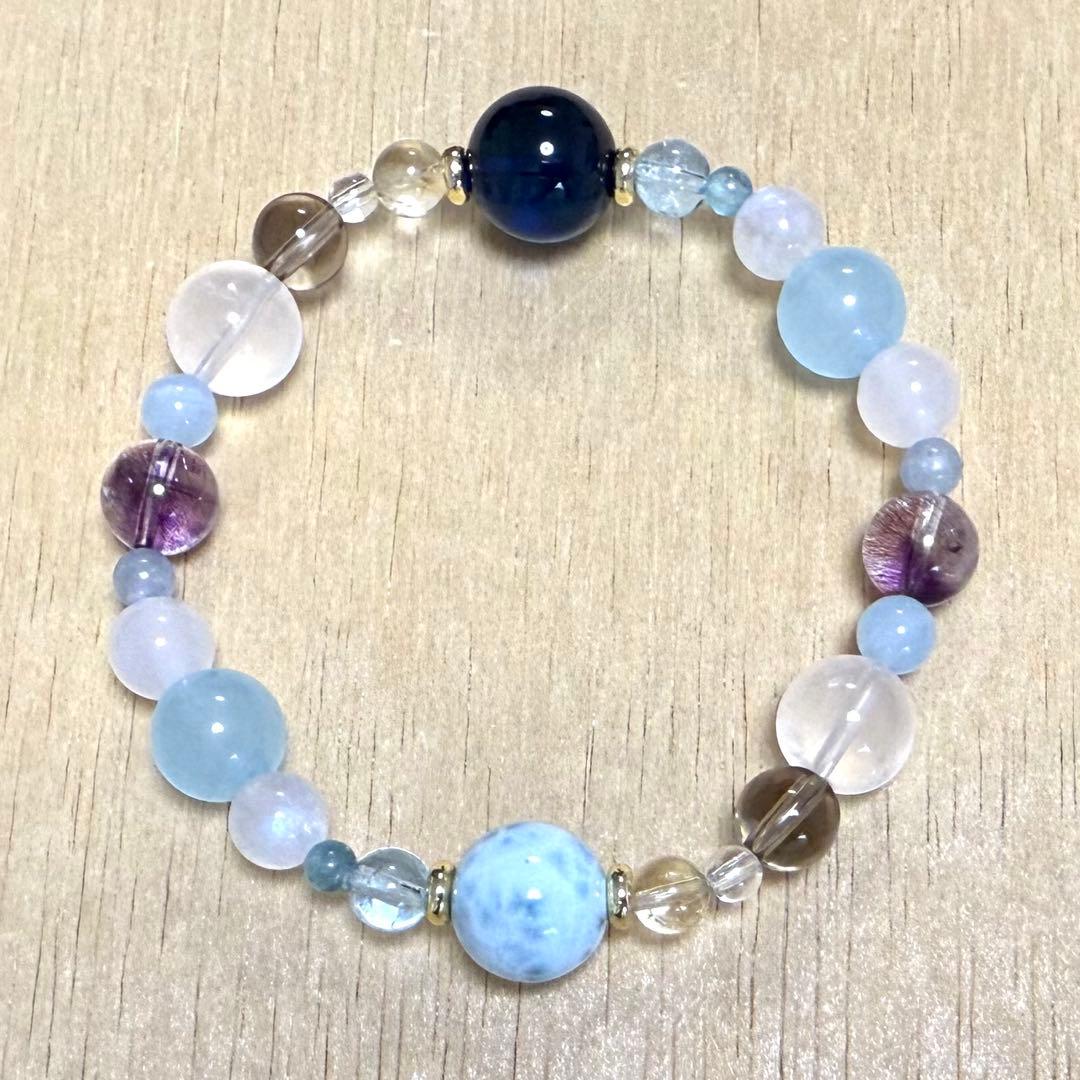 天然琥珀・天然石（ラリマー、アクアマリン、エレスチャルアメジスト等）ブレス