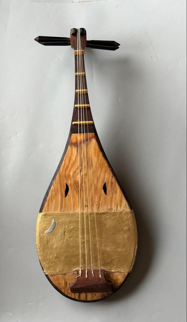 平家琵琶ふう 琵琶 撥付 鹿皮撥皮 半月装飾