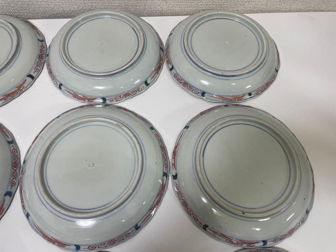 【現状品】有田焼 古伊万里 金彩 色絵 朱絵 五彩錦手 中皿 割烹 懐石 9枚