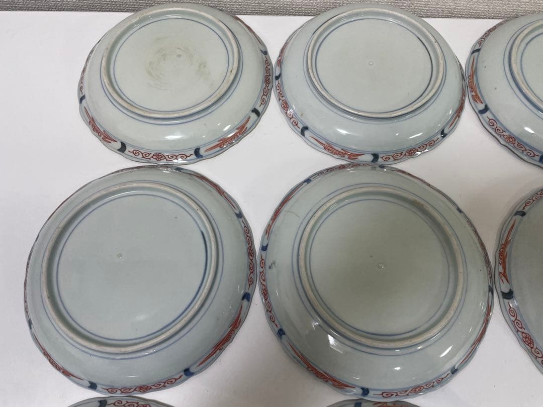 【現状品】有田焼 古伊万里 金彩 色絵 朱絵 五彩錦手 中皿 割烹 懐石 9枚