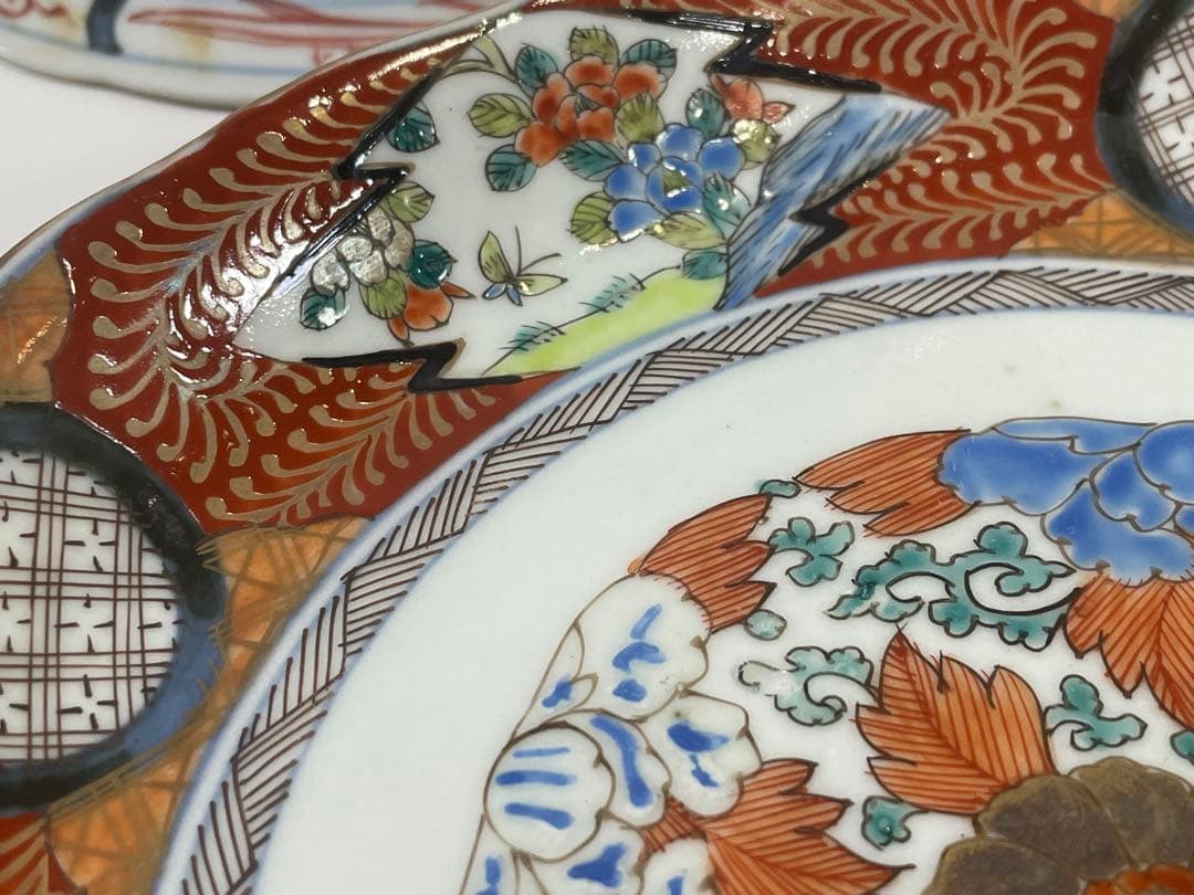 【現状品】有田焼 古伊万里 金彩 色絵 朱絵 五彩錦手 中皿 割烹 懐石 9枚