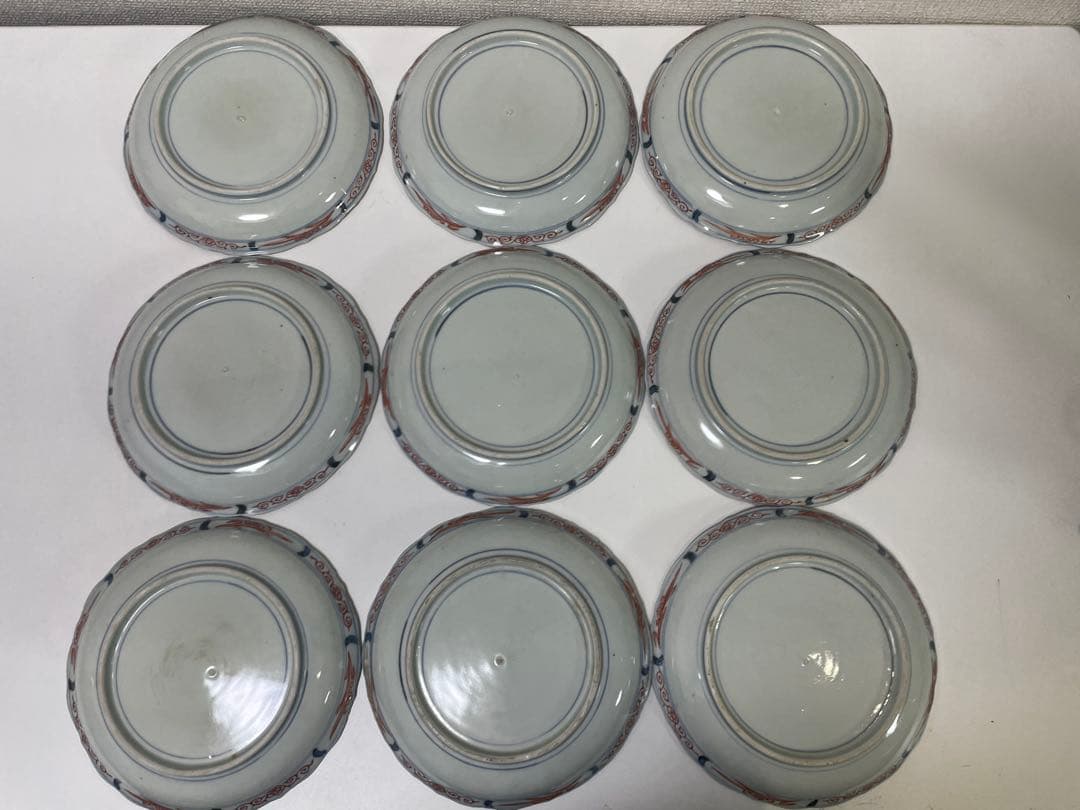 【現状品】有田焼 古伊万里 金彩 色絵 朱絵 五彩錦手 中皿 割烹 懐石 9枚