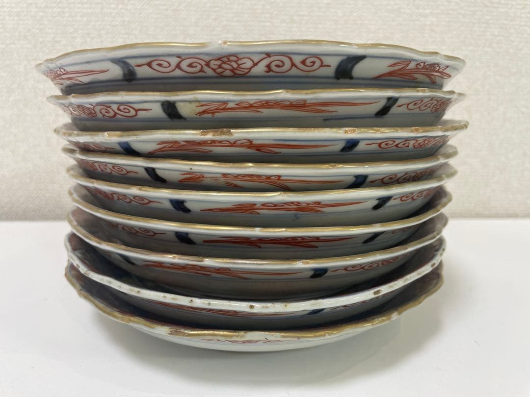 【現状品】有田焼 古伊万里 金彩 色絵 朱絵 五彩錦手 中皿 割烹 懐石 9枚