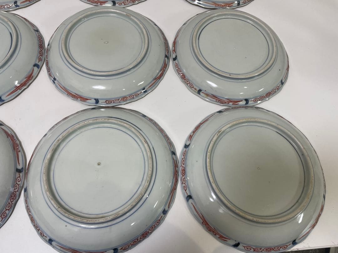 【現状品】有田焼 古伊万里 金彩 色絵 朱絵 五彩錦手 中皿 割烹 懐石 9枚