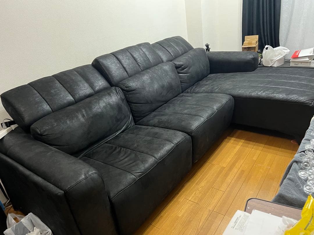 引き取り 福岡市リクライニング 電動 カウチソファー 3人用のみ ブラックL字