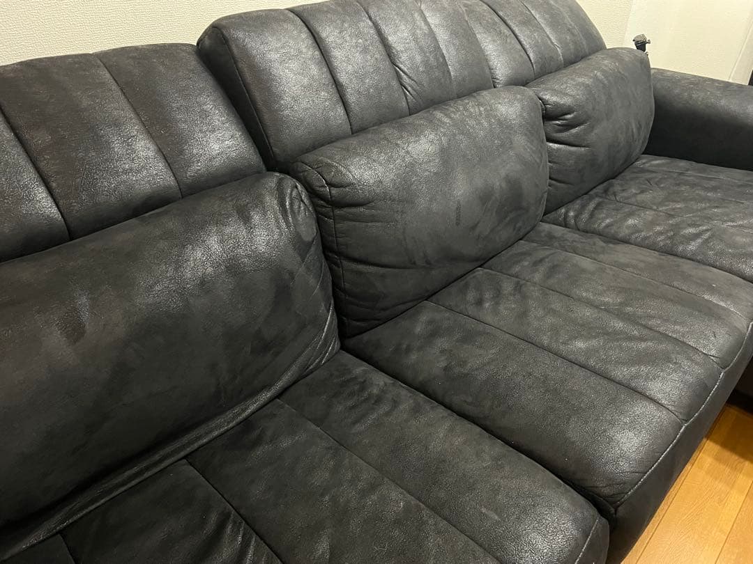 引き取り 福岡市リクライニング 電動 カウチソファー 3人用のみ ブラックL字