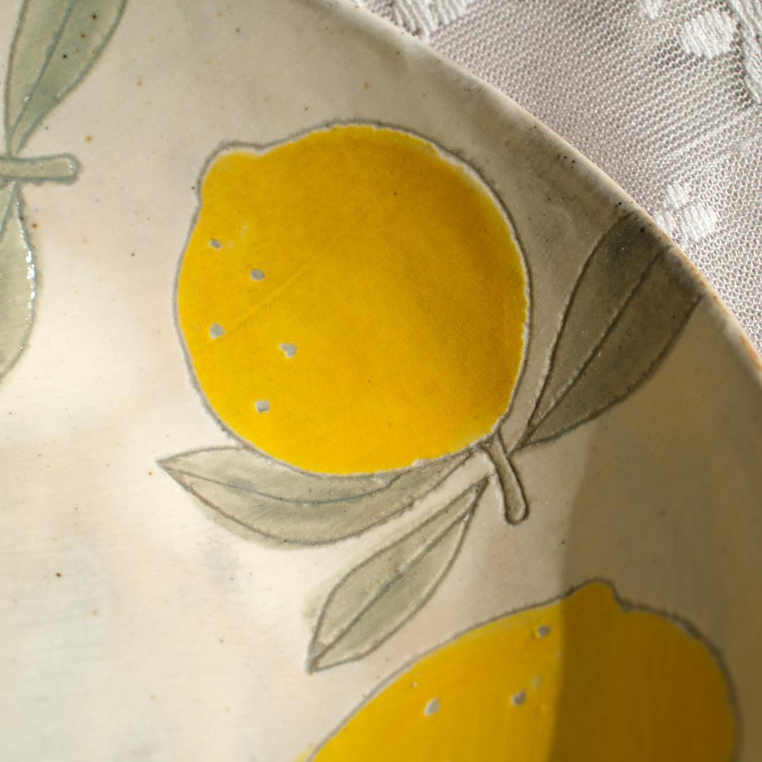 【未使用】会津本郷焼レモン柄の丸大鉢２つセット