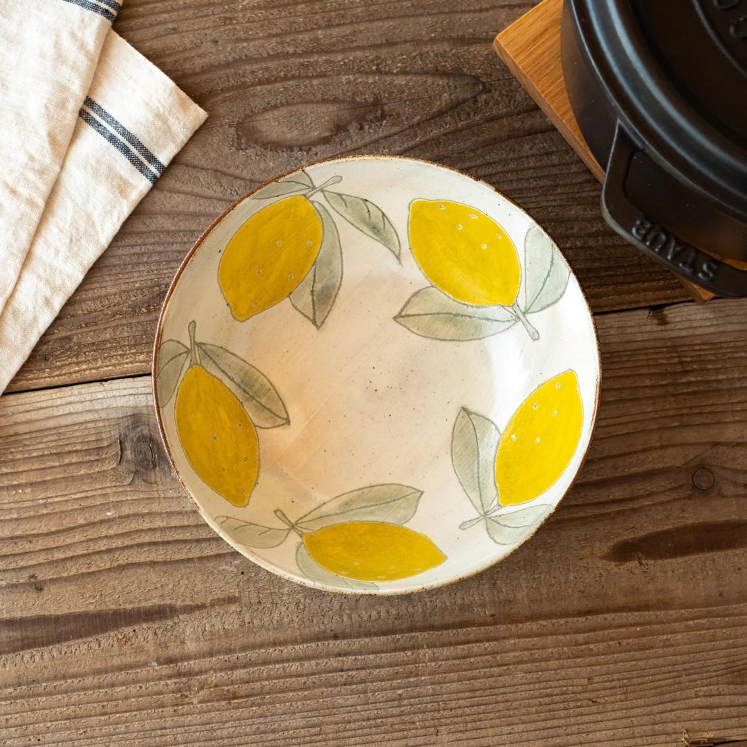 【未使用】会津本郷焼レモン柄の丸大鉢２つセット