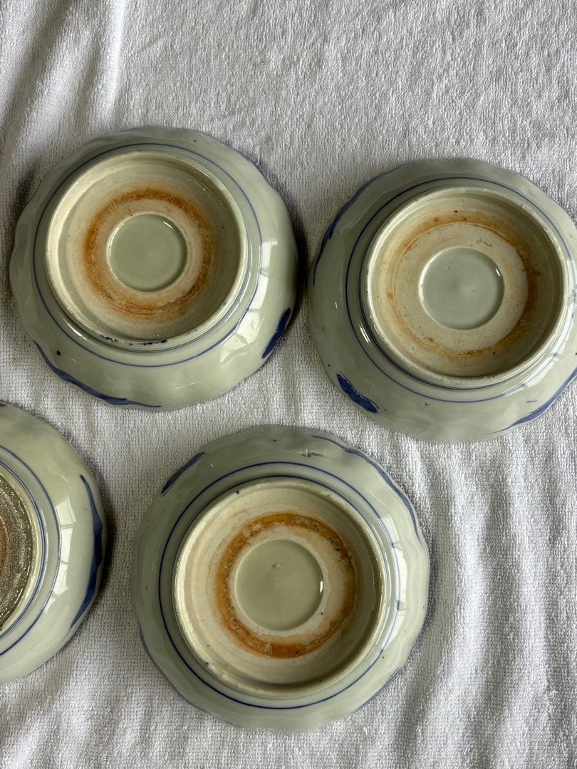 古伊万里　染錦風景画五寸皿5枚セット　なます皿　アンティーク骨董品