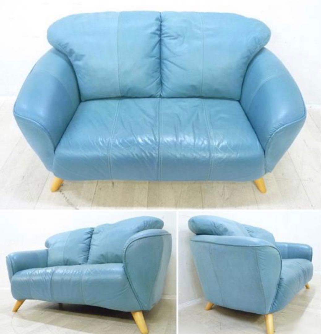 【良品】IDC大塚家具　総本革　Soflex社　トリプルソファ