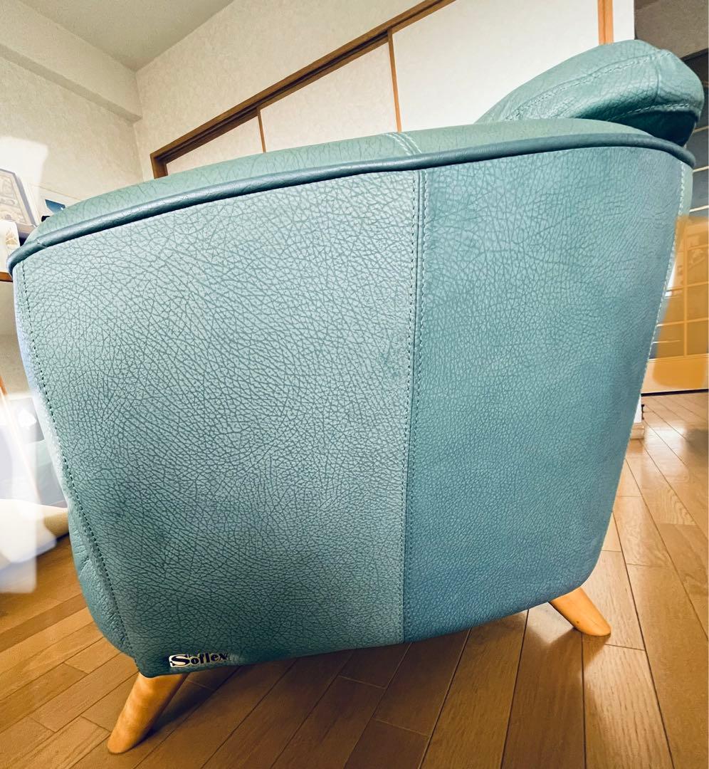 【良品】IDC大塚家具　総本革　Soflex社　トリプルソファ