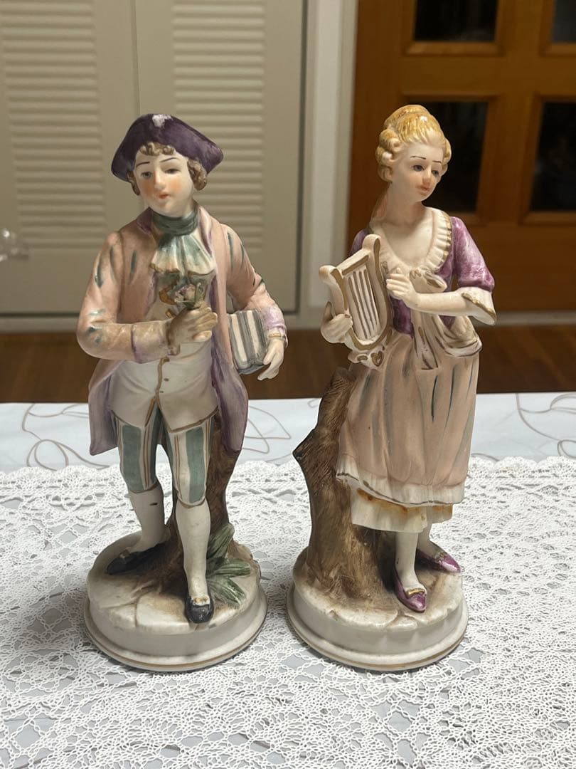 ジノリ　アンティーク イタリア製 フィギュリン磁器人形2点セット
