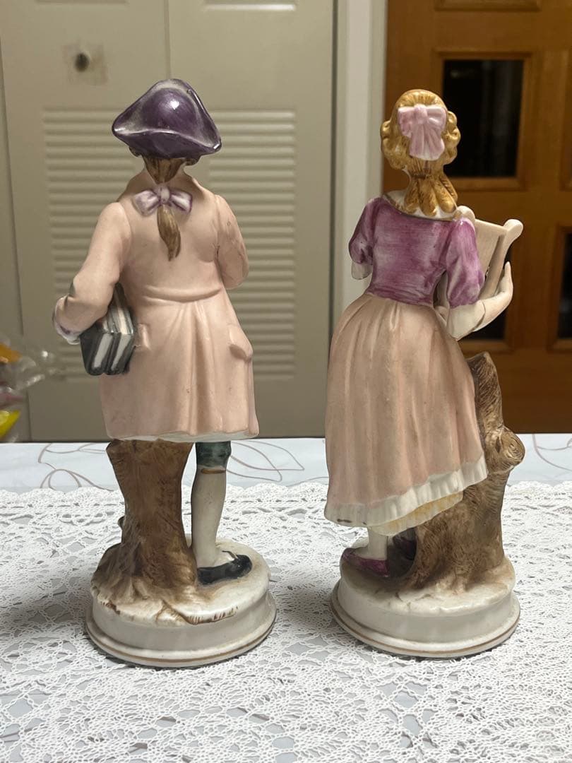 ジノリ　アンティーク イタリア製 フィギュリン磁器人形2点セット