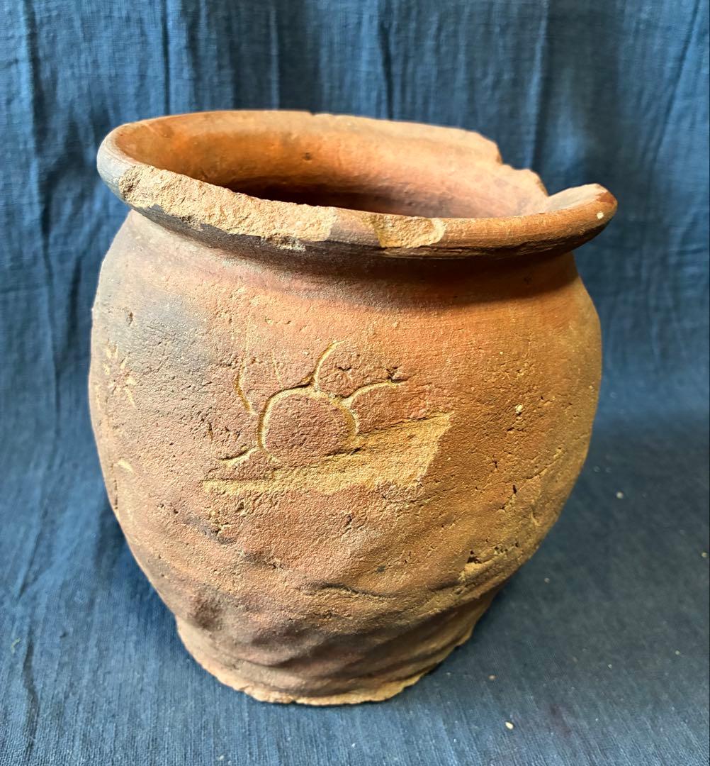 宗教刻文のある常滑小壷　発掘品　出土 室町時代