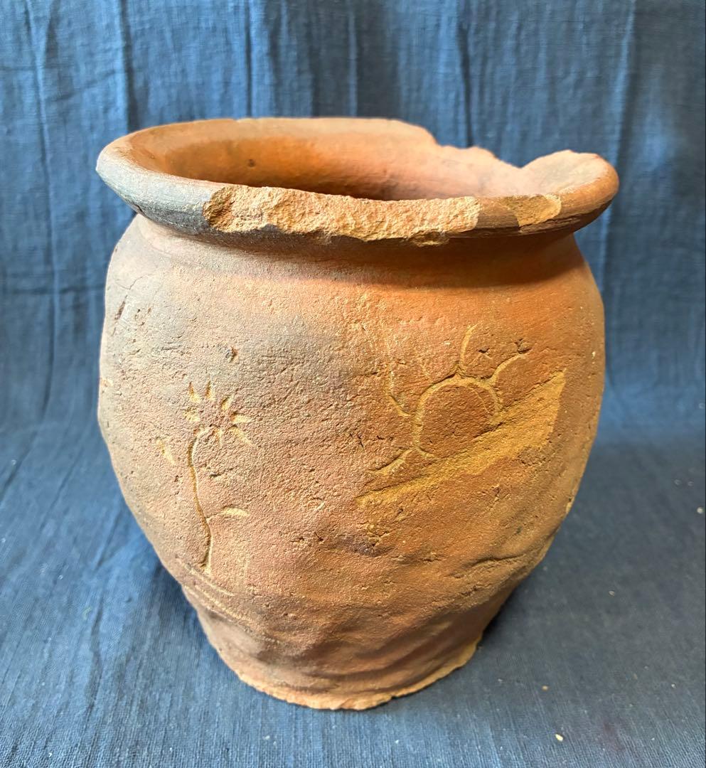 宗教刻文のある常滑小壷　発掘品　出土 室町時代