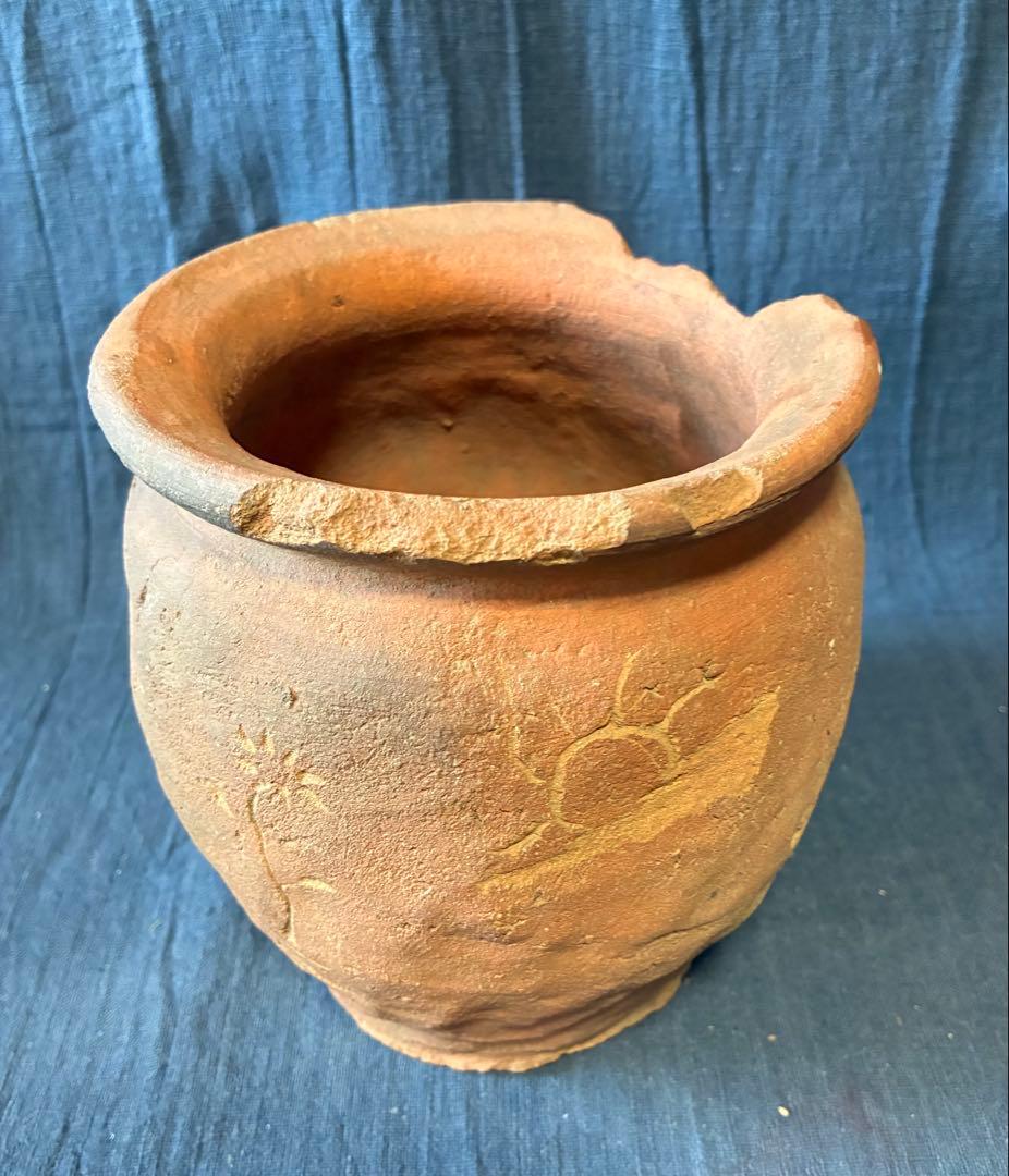 宗教刻文のある常滑小壷　発掘品　出土 室町時代