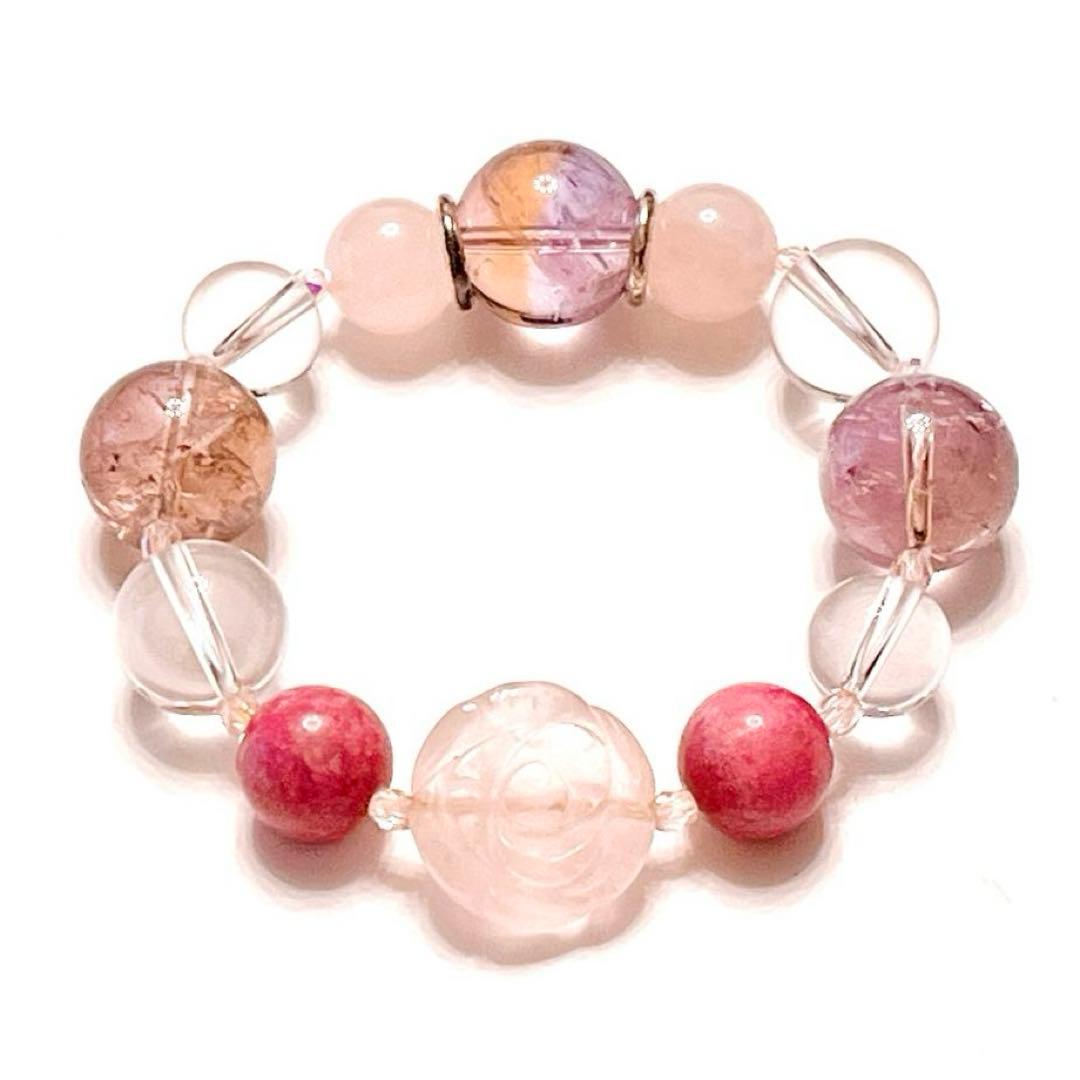 大粒アメトリン　ブレスレット　薔薇　ローズクォーツ　天然石　パワーストーン