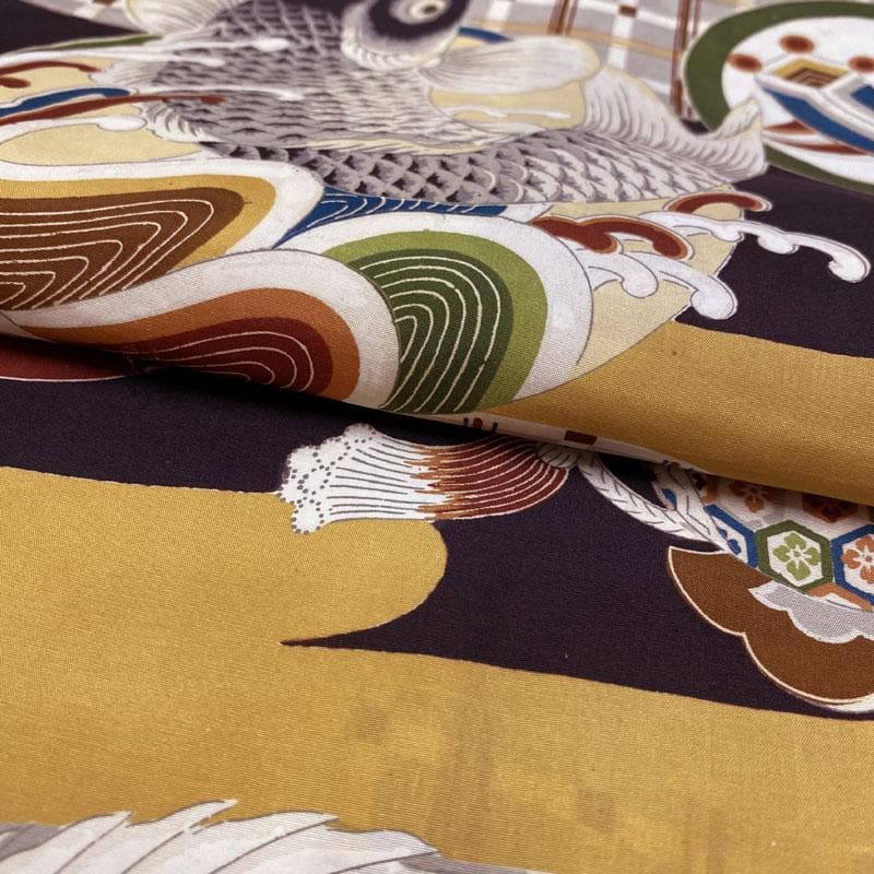 506ab84◎七五三 三歳 男の子 アンティーク着物&被布 鶴鯉宝船 黒◎