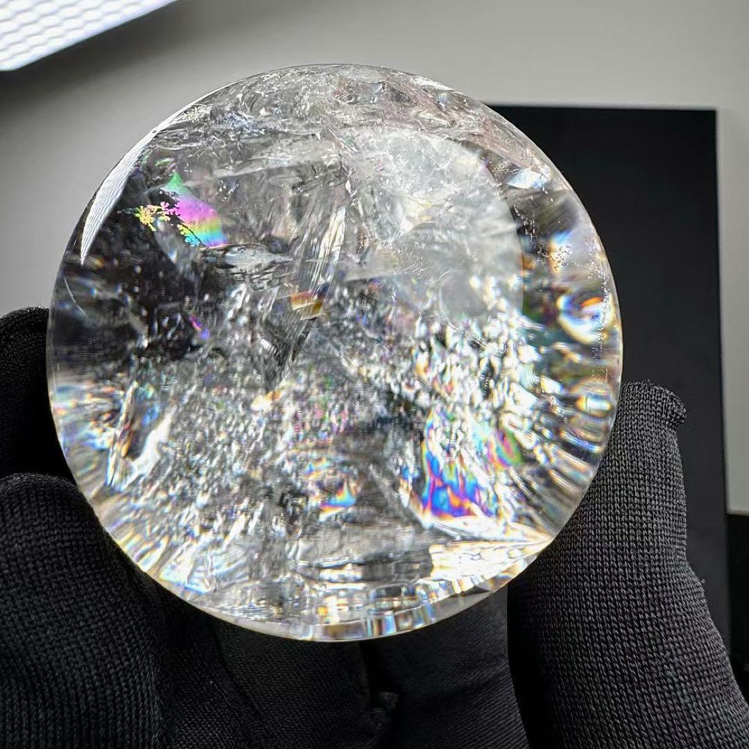 天然石虹あり　水晶のスフィア　丸玉　置物G.534