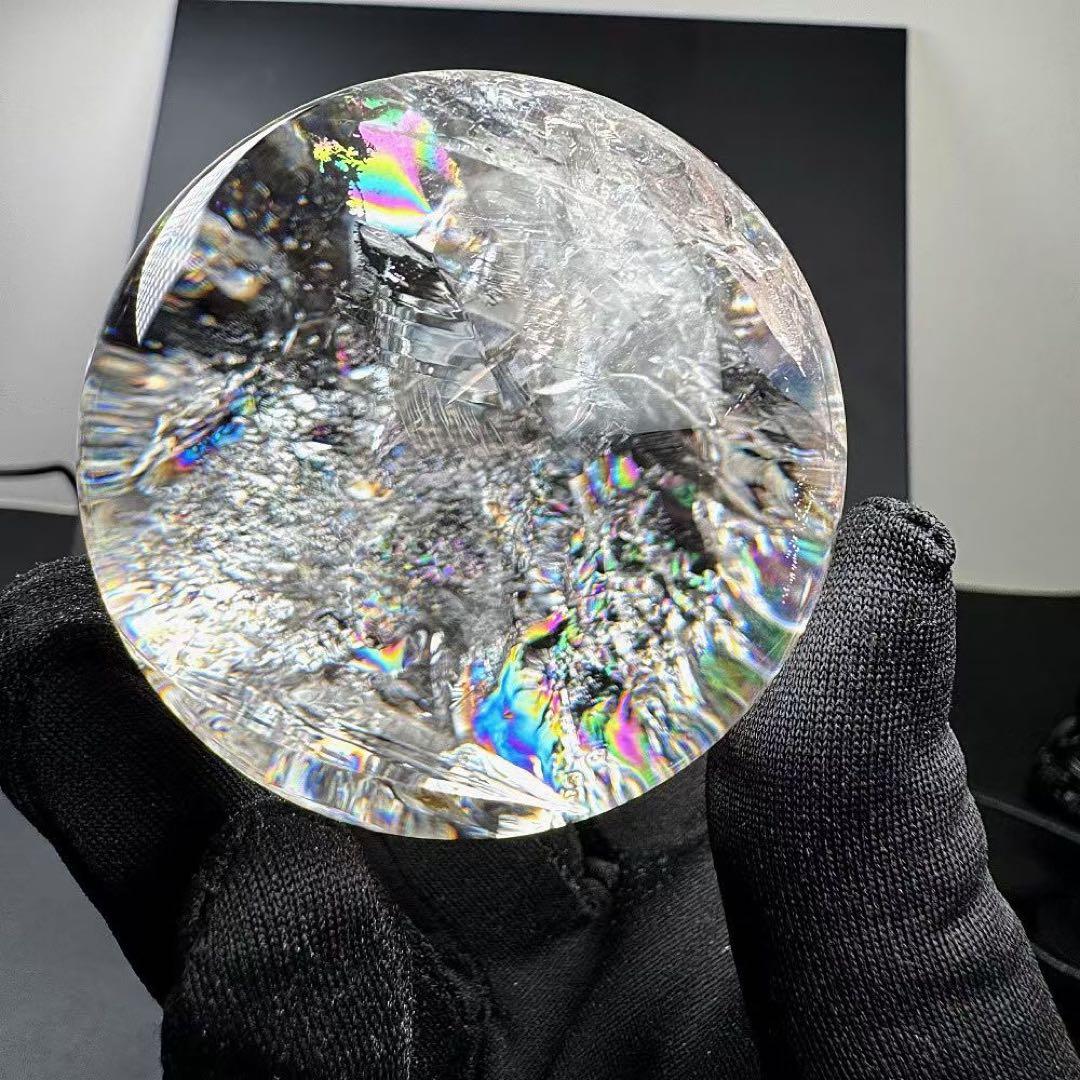 天然石虹あり　水晶のスフィア　丸玉　置物G.534