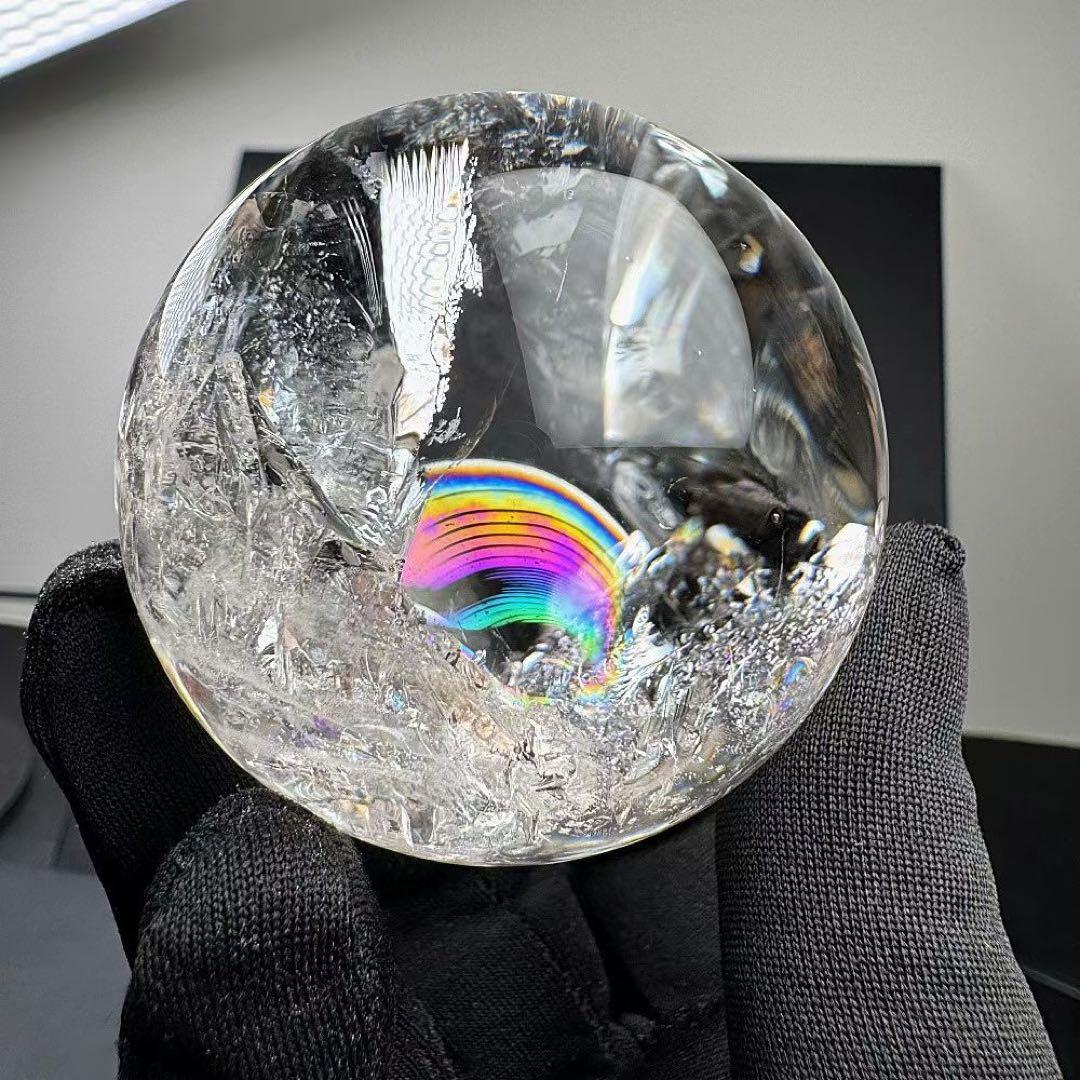 天然石虹あり　水晶のスフィア　丸玉　置物G.534
