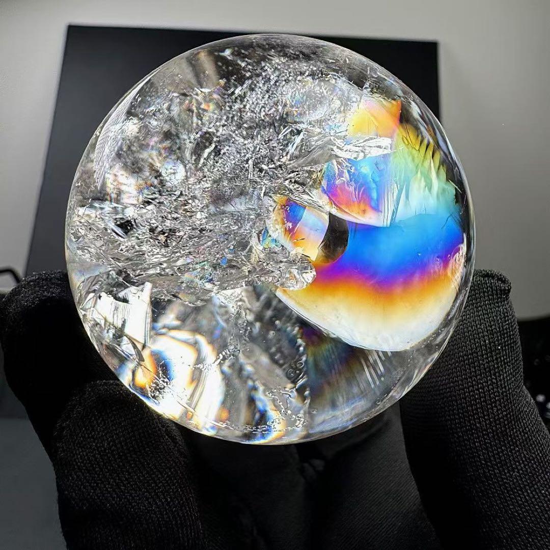 天然石虹あり　水晶のスフィア　丸玉　置物G.534